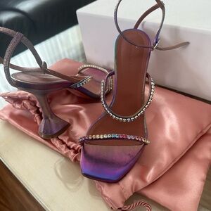 Iridescent Strappy Heels with Rhinestone Accents